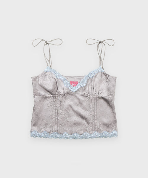 SINOON SATIN LACE SLEEVELESS BLOUSE - 2 COLORS LIGHT GREY