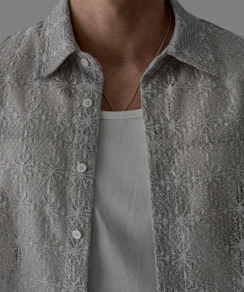 SHEER CROCHET CROP SHIRT - 3 COLORS LIGHT GREY