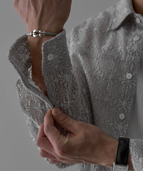 SHEER CROCHET CROP SHIRT - 3 COLORS LIGHT GREY