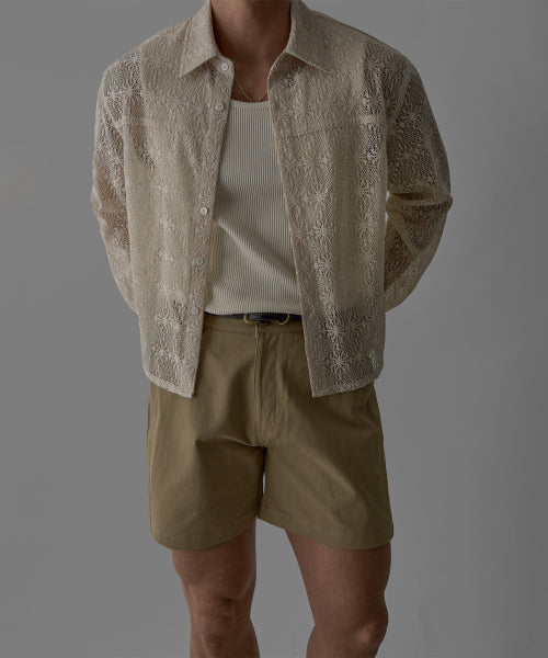 SHEER CROCHET CROP SHIRT - 3 COLORS IVORY