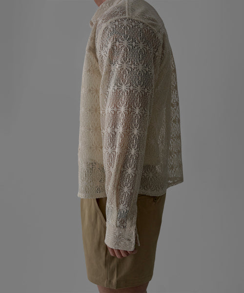 SHEER CROCHET CROP SHIRT - 3 COLORS IVORY