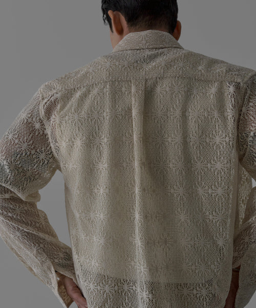 SHEER CROCHET CROP SHIRT - 3 COLORS IVORY
