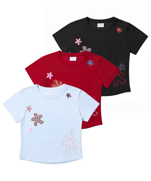 FLOWER APPLIQUE BABY T-SHIRT - 3 COLORS BLUE