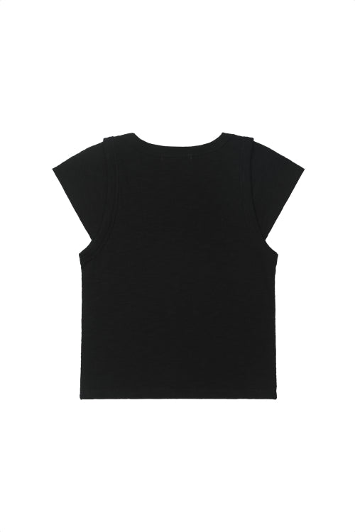 SLUB CAP SLEEVE T SHIRT - 4 COLORS BLACK