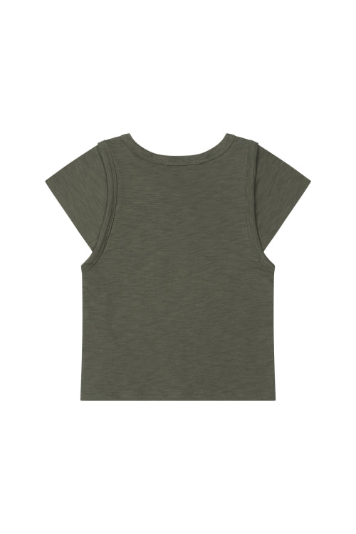 SLUB CAP SLEEVE T SHIRT - 4 COLORS KHAKI