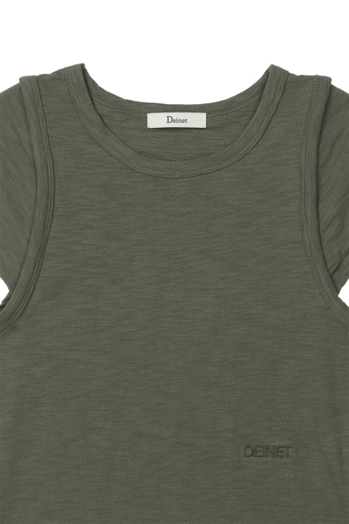 SLUB CAP SLEEVE T SHIRT - 4 COLORS KHAKI