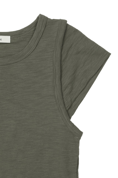 SLUB CAP SLEEVE T SHIRT - 4 COLORS KHAKI