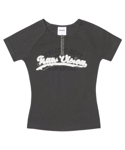R.V APPLIQUE RAGLAN T-SHIRT - 2 COLORS CHARCOAL
