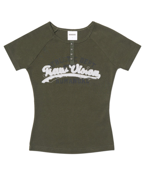R.V APPLIQUE RAGLAN T-SHIRT - 2 COLORS OLIVE