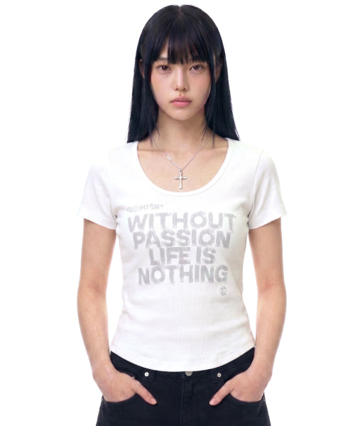 LETTERING U-NECK SLIM TEE - 3 COLORS WHITE