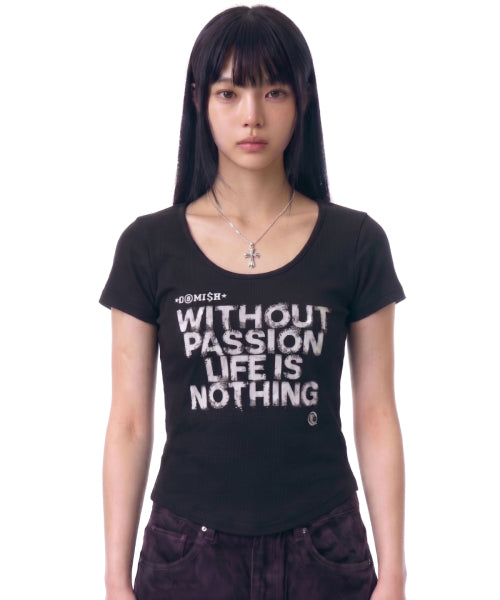LETTERING U-NECK SLIM TEE - 3 COLORS BLACK