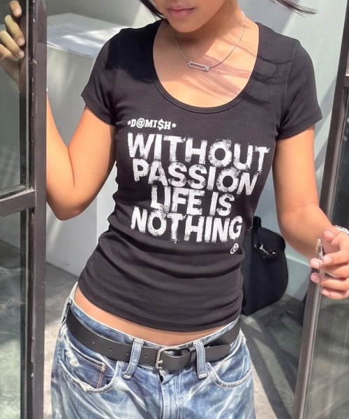LETTERING U-NECK SLIM TEE - 3 COLORS BLACK