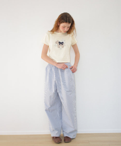 RIBBON PONY APPLIQUE CROP T SHIRT - 2 COLORS YELLOW