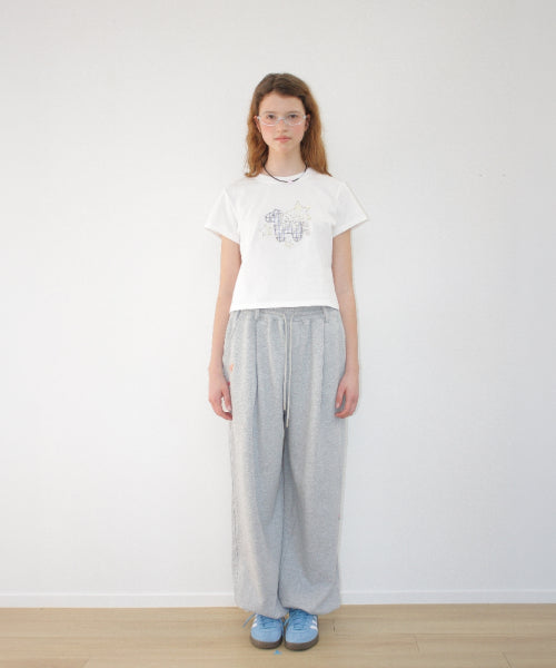 RIBBON PONY APPLIQUE CROP T SHIRT - 2 COLORS WHITE