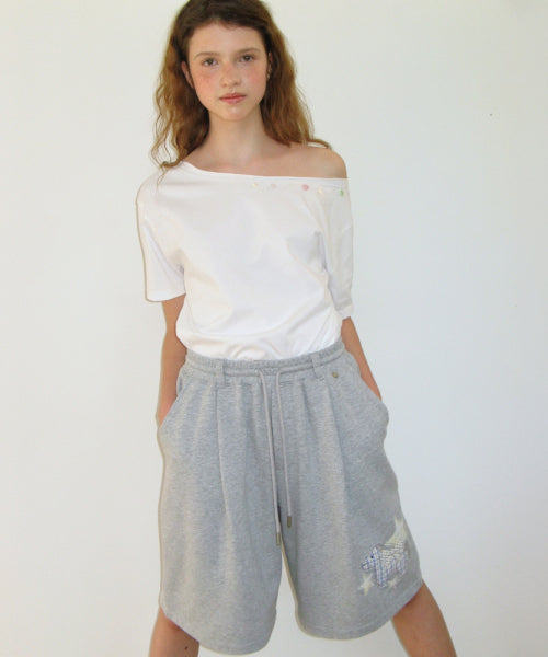 PONY BUTTON OFF SHOULDER T SHIRT - 2 COLORS WHITE