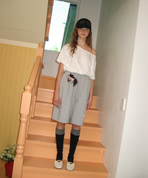 PONY BUTTON OFF SHOULDER T SHIRT - 2 COLORS WHITE