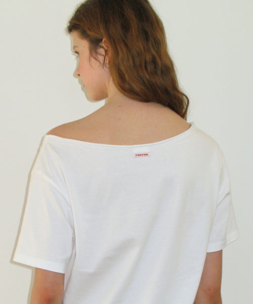 PONY BUTTON OFF SHOULDER T SHIRT - 2 COLORS WHITE