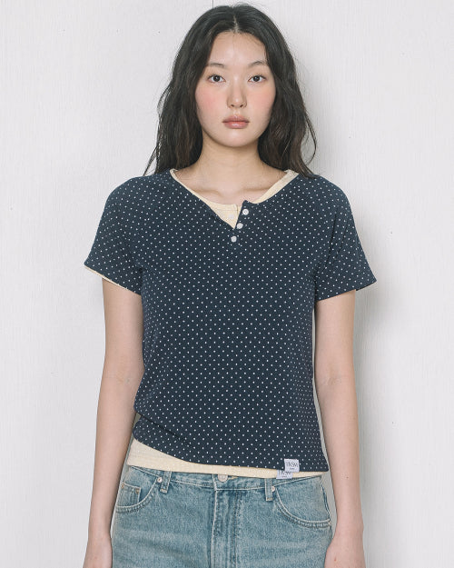 2PACK RIB HENLEY NECK SHORT SLEEVE TEE - 8 COLORS BLACK