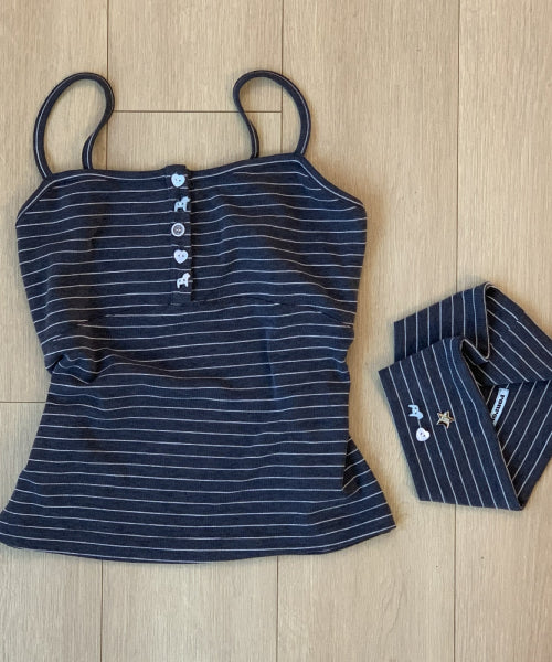 PONY BUTTON STRIPE SLEEVELESS - 3 COLORS CHARCOAL