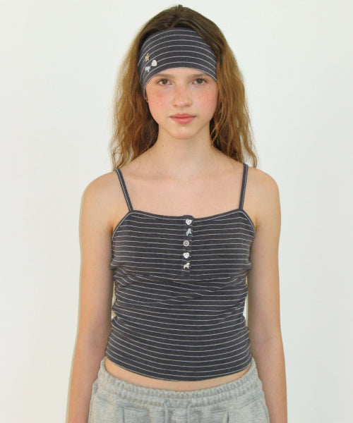 PONY BUTTON STRIPE SLEEVELESS - 3 COLORS CHARCOAL