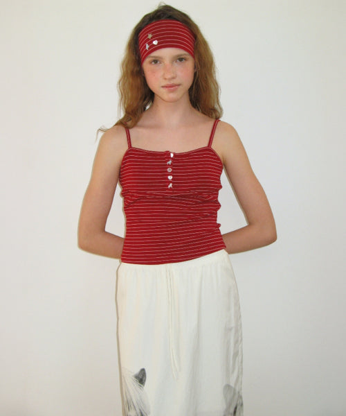 PONY BUTTON STRIPE SLEEVELESS - 3 COLORS RED