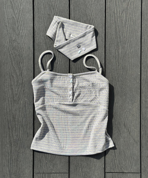 PONY BUTTON STRIPE SLEEVELESS - 3 COLORS GREY