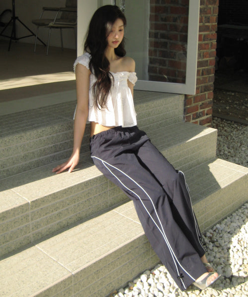 PIPE SIDE LINE TRACK PANTS - 2 COLORS NAVY