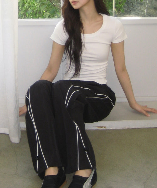 PIPE SIDE LINE TRACK PANTS - 2 COLORS BLACK