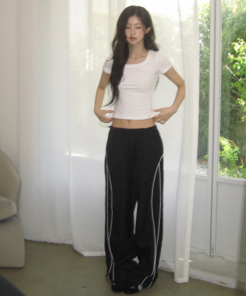 PIPE SIDE LINE TRACK PANTS - 2 COLORS BLACK