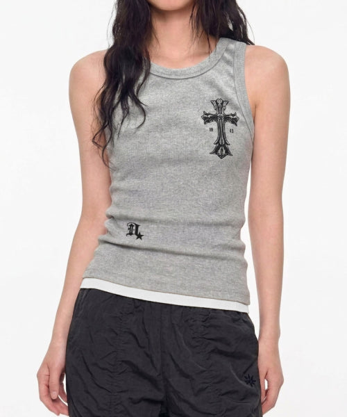 GOTHIC CROSS TOP - 3 COLORS GREY