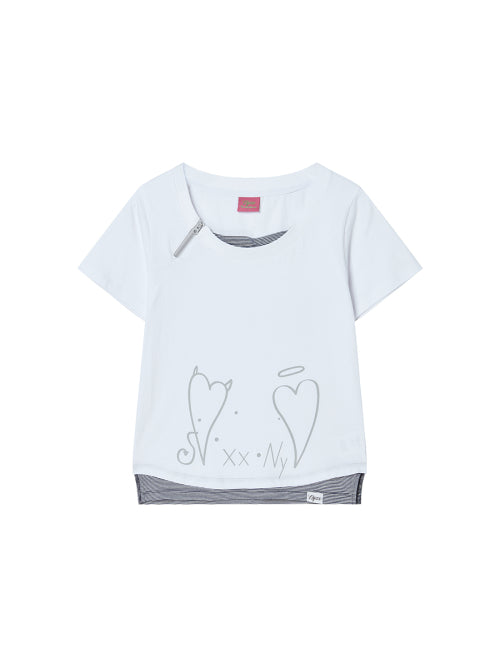 ZIPPER HEART TEE WHITE - 2 COLORS