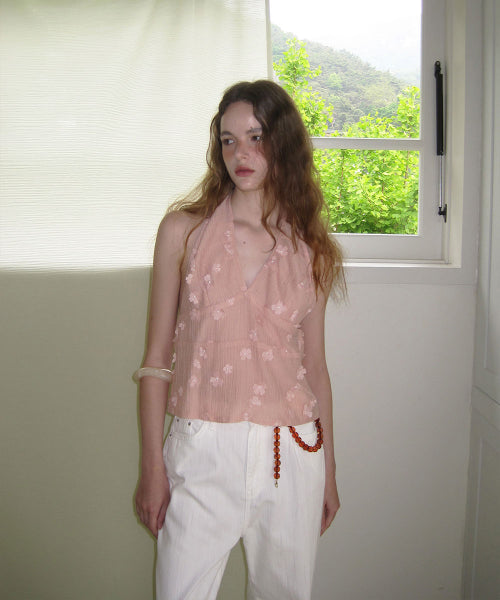 APPAREL ARCHIVE FEM FLOWER HALTER TOP - 2 COLORS PINK