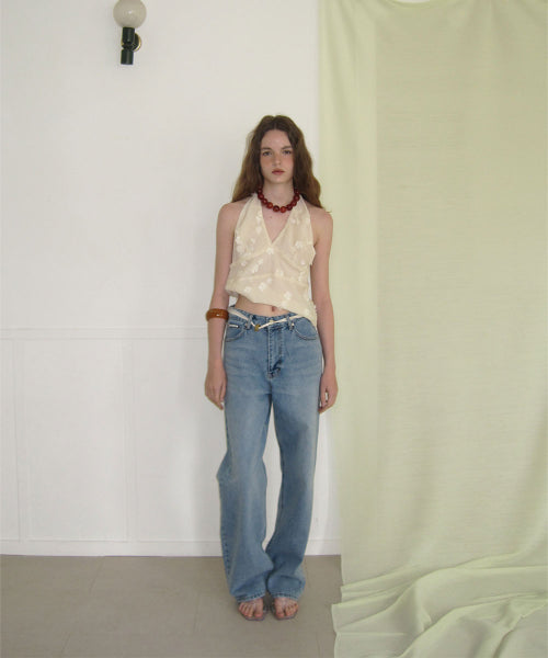 APPAREL ARCHIVE FEM FLOWER HALTER TOP - 2 COLORS CREAM