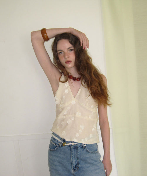 APPAREL ARCHIVE FEM FLOWER HALTER TOP - 2 COLORS CREAM