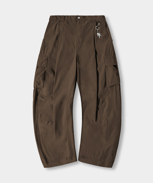ONE TUCK WIDE CARGO BANDED PANTS - 3 COLORS BROWN