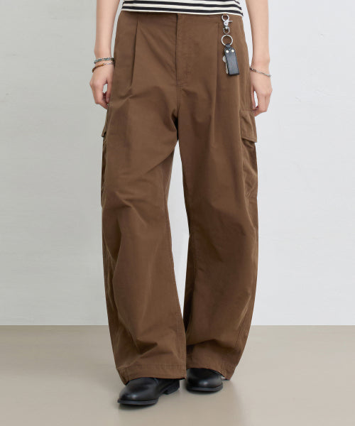ONE TUCK WIDE CARGO BANDED PANTS - 3 COLORS BROWN