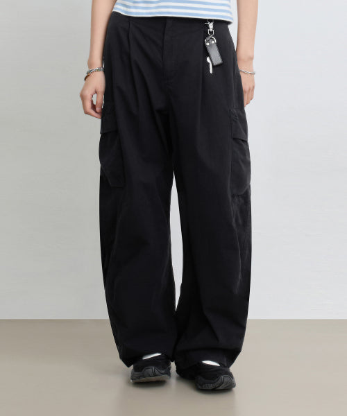 ONE TUCK WIDE CARGO BANDED PANTS - 3 COLORS BROWN