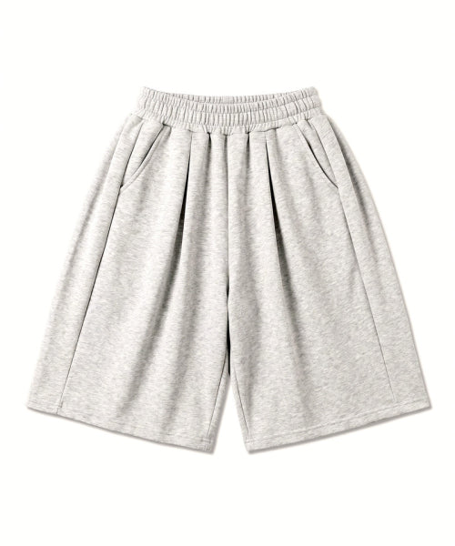 BALLOON CURVED SIDE TUCK BERMUDA PANTS - 2 COLORS MELANGE GREY