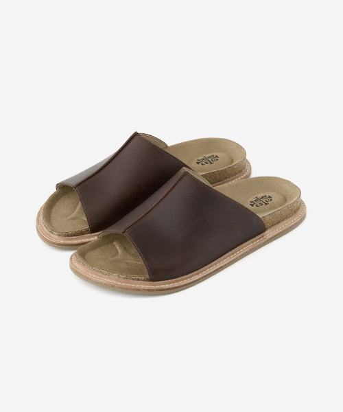 DESERT OIL LEATHER SLIDE DARK BROWN
