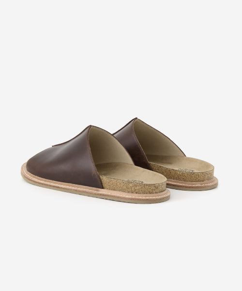 DESERT OIL LEATHER SLIDE DARK BROWN