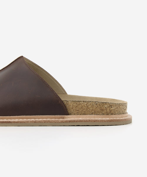 DESERT OIL LEATHER SLIDE DARK BROWN
