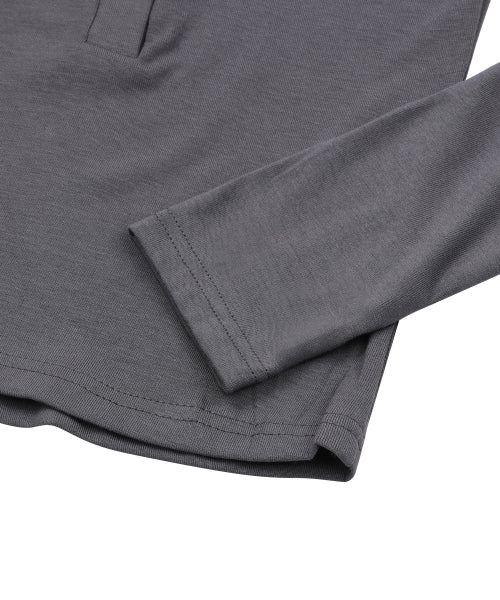 7 BUTTON HENLEY NECK LONG SLEEVE TEE - 3 COLORS BLACK