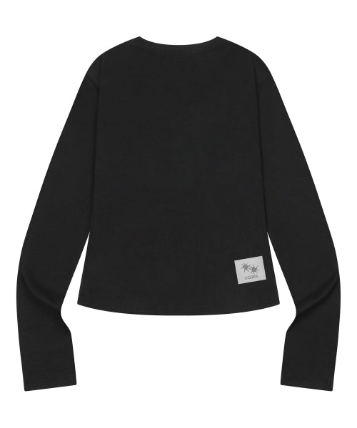 7 BUTTON HENLEY NECK LONG SLEEVE TEE - 3 COLORS BLACK