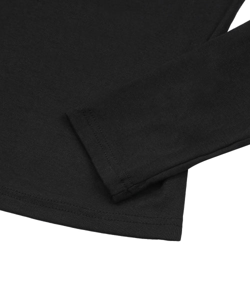 7 BUTTON HENLEY NECK LONG SLEEVE TEE - 3 COLORS BLACK