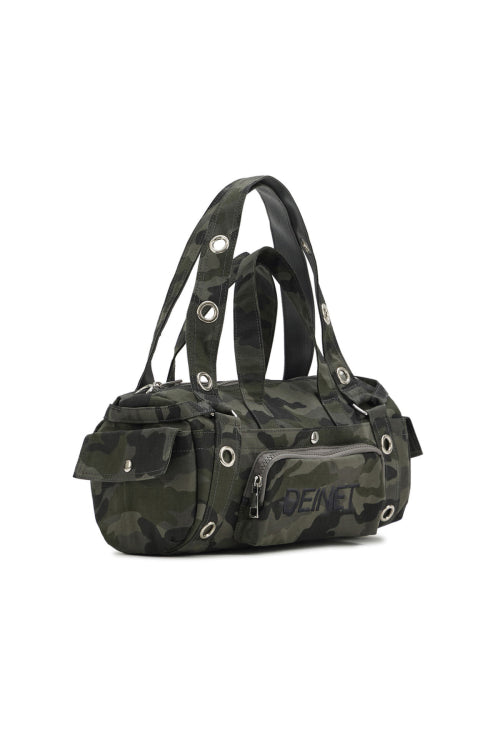 EYELET CAMOUFLAGE MINI DUFFLE BAG CHARCOAL