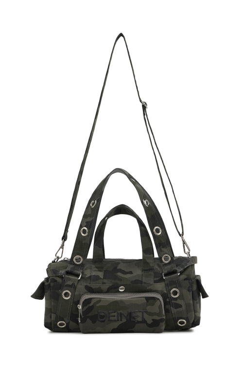 EYELET CAMOUFLAGE MINI DUFFLE BAG CHARCOAL