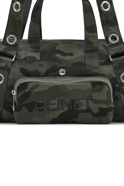 EYELET CAMOUFLAGE MINI DUFFLE BAG CHARCOAL