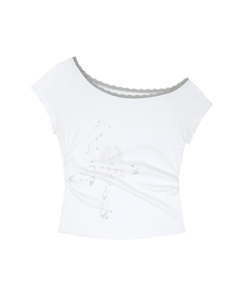 FLORAL SHIRRING TOP - 3 COLORS WHITE