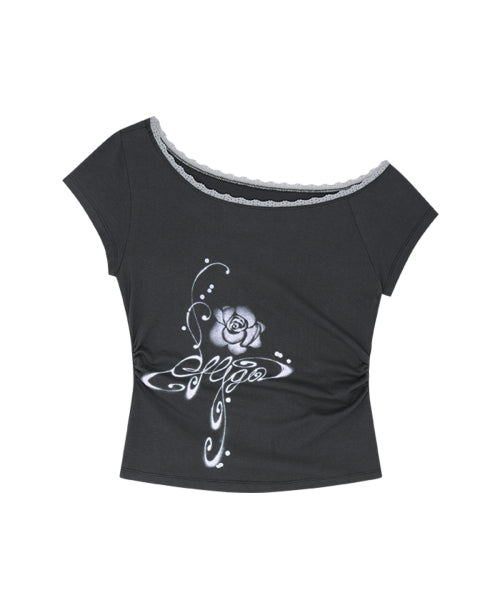 FLORAL SHIRRING TOP - 3 COLORS CHARCOAL