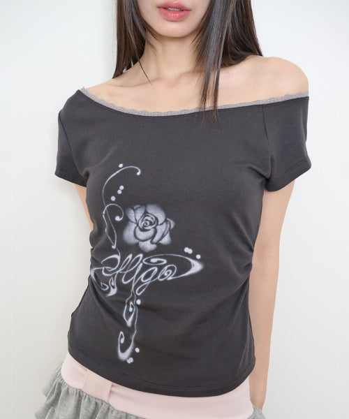 FLORAL SHIRRING TOP - 3 COLORS CHARCOAL